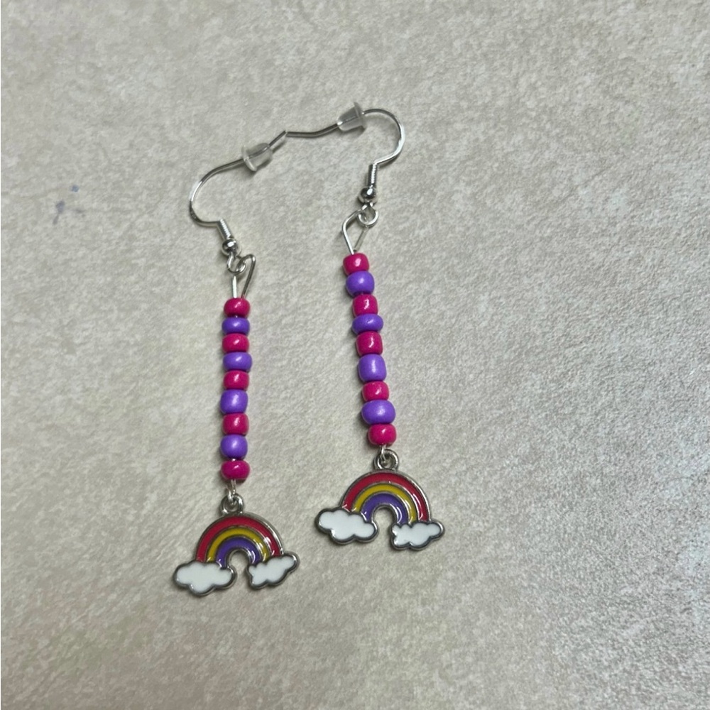 Rainbow Beaded Dangle  Earrings